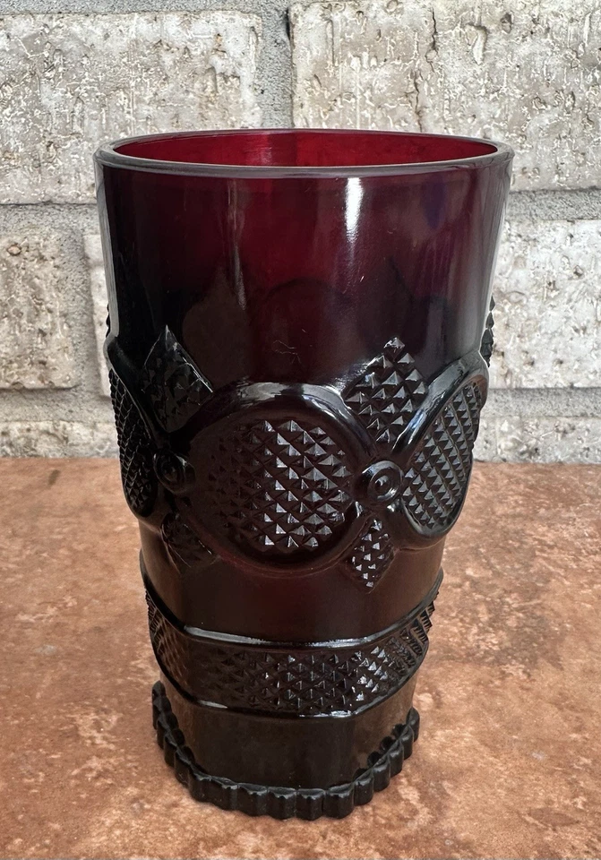 Vaso plano CapeCod Ruby de AVON 12 OZ 3 5,5x 3 vidrio prensado/pat 1975-1992 Foto 3 de 4