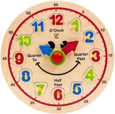 Wooden Colorful Happy Clock Knob Puzzle Clock Time Learning Educational Toy for