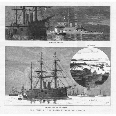 ITALIEN Besuch der britischen Flotte in Triest - antiker Druck 1881