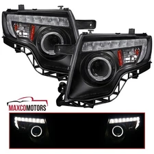 Black Projector Headlights Fits 2007-2010 Ford Edge LED Strip Halo Rim Lamp Pair