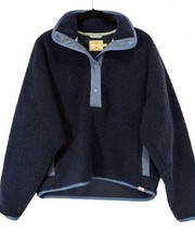 Faherty Dark Sapphire Blue Fireside Fleece Popover Snap Neck Jacket Small