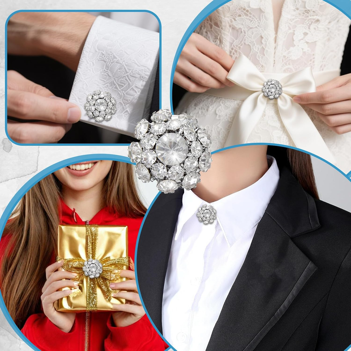 6 STKS Afneembare Strass Knop Covers voor Vrouwen Blouses Kristal Decoratieve Clips Knopen Sieraden voor Jeans Naaien DIY Craft Vrouwen Mannen (Zilver 6 STKS Afneembare Strass Knop Covers voor Vrouwen Blouses Kristal Decoratieve Clips Knopen Sieraden voor Jeans Naaien DIY Craft Vrouwen Mannen (Zilver