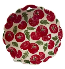 SH Home Scalloped Tomato Stoneware Serving Bowl 9.5" Basil Tomatoes Red Green