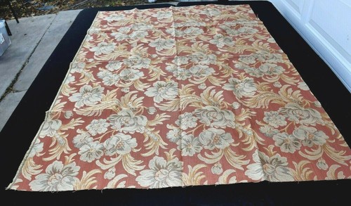Tela de tapicería de algodón grueso marrón óxido con flores doradas de colección 45" x 1 yarda 27 pulgadas - Imagen 3 de 7