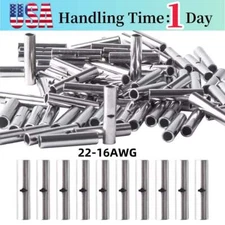 50Pcs 22-16AWG Bare Copper Ferrule Butt Wire Connectors Crimp Splice Terminals