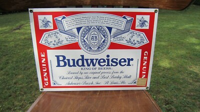 Emailleplatte ''Budweiser'' 33,5 X 24 Jahre 90 Herkunft Vereinigte Staaten Mint