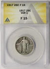 1917 Variety 1 Standing Liberty Quarter 25C Fine F 15 ANACS