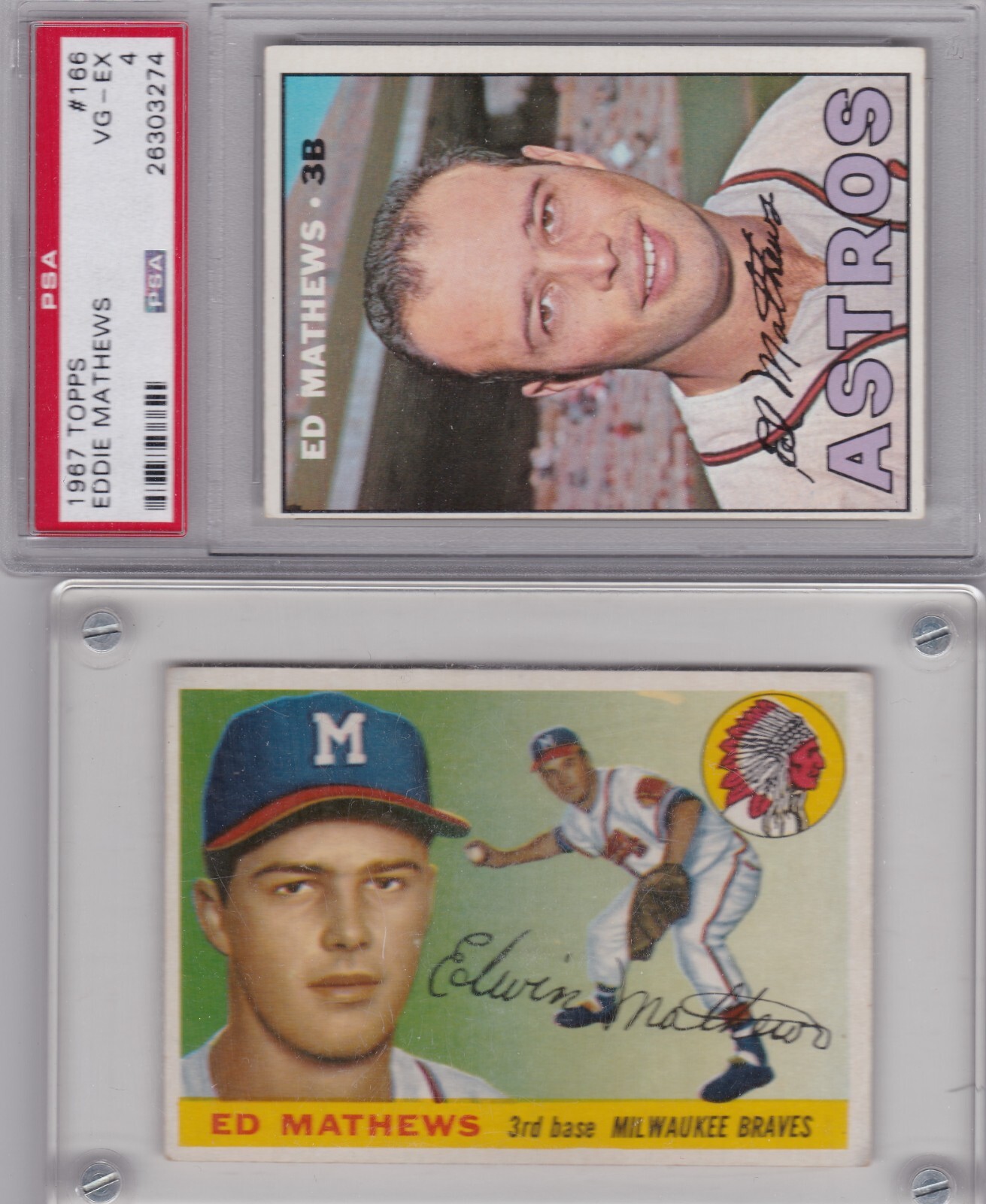 1955 Topps Ed Mathews # 155 Milwaukee Braves Ex+ & 1967 Topps #166 Astros PSA 4