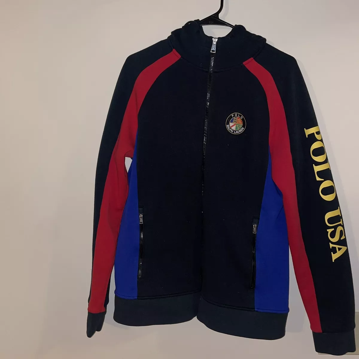 Ralph Lauren Polo USA Ski 92 Downhill Skier Zip Black Hoodie Men s