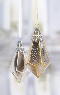 Ganz E9 Crystal Expression 5.5in Prism Glass Feather Ornament 2pc Set ACRY-564
