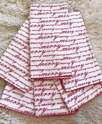  PIER 1 IMPORTS DISCONTINUED SET OF 6 MERRY CHRISTMAS SCRIPT CREAM CLOTH NAPKINS