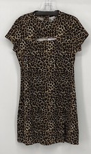Love, Fire Large Animal Print Short Sleeve Knit Bodycon Dress Cutout Button NWT
