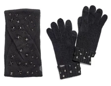 Victoria's Secret SPARKLE Headband Ear Warmer Gloves Set Gem Luxe Black NEW