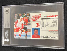 Bob Probert Signed Detroit Red Wings Little Caesars Photo Card BAS Certified