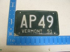 1951 51 VERMONT VT LICENSE PLATE TAG #AP49