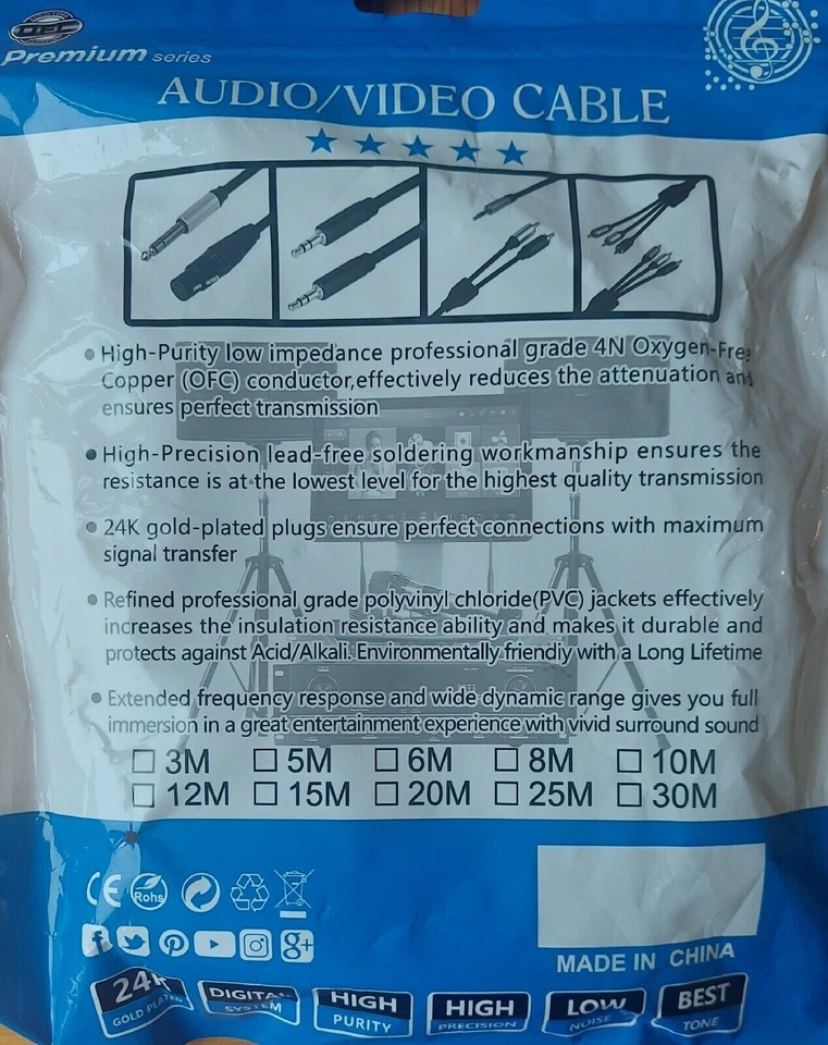 Pro 24k Gold OFC Aux 3.5mm jack Extension Audio/Video OFC Cable Tablets Media 2m - Image 2 of 2