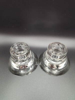 2 Vtg signed K&M Hagberg reversible glass candle holder, tealight holder tapered