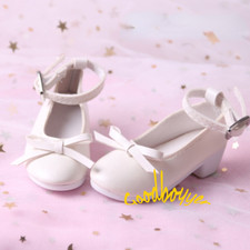 1/3SD BJD Doll PU Leather Shoes High Heels with Buckle Bow Deco White AOD DIKA