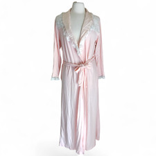 Vintage 70  s Peignoir Nylon Lace Robe Size Small Pink Coquette Sleepwear Long