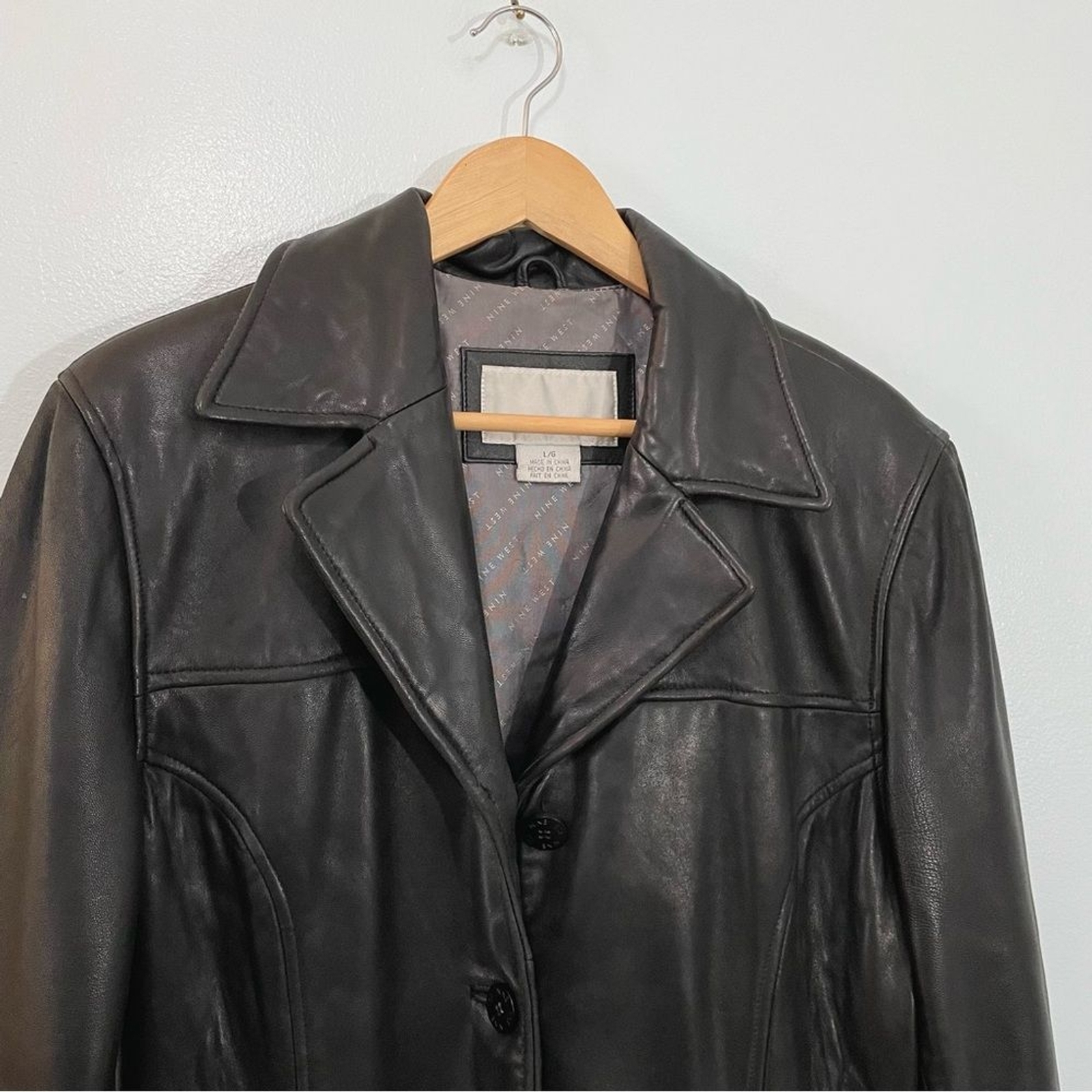 Vintage Black Leather Collared Button Blazer Jack… - image 3