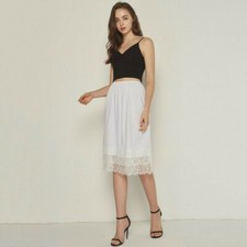 Damen Spitzenrand Baumwolle Rock Unterrock Petticoat Halb Slip Knielang Sexy