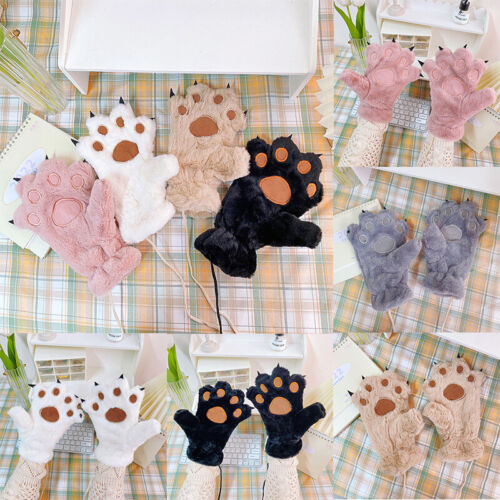 Cute Bear Paw Gloves Fluffy Plush Cartoon Animal Anime Lolita Cosplay Mitten~Ⅰ - Photo 1 sur 17