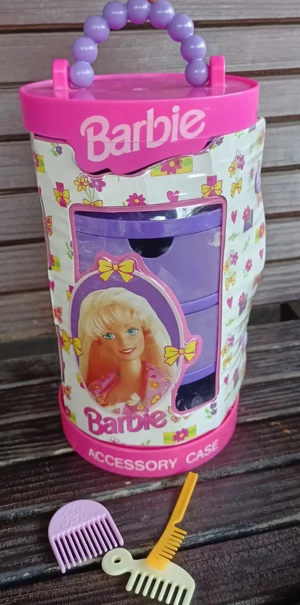 Vintage 90s Barbie Accessory Round Carry Case With Hangers