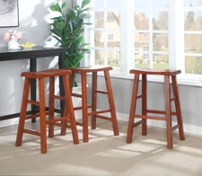 eHemco Heavy-Duty Hardwood Saddle Seat Barstools,29 inches,Set of 3(Collectible)