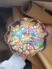 Bright Electric Fenton Carnival Glass Blue Peacock & Urn Ruffled Bowl WOW!!!