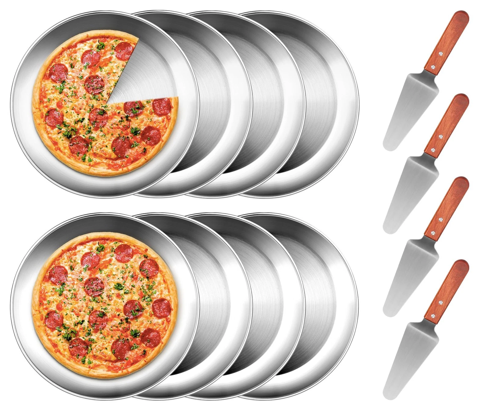 12 Inch Pizza Pan Set of 8, Stainless Steel Pizza Tray, Round Non-Stick Coati...
