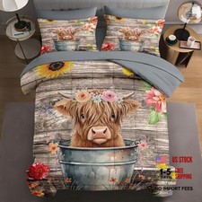7 Pcs Size Comforter Set with 2 Pillowcases 2 Shams Flower King Highland Cow