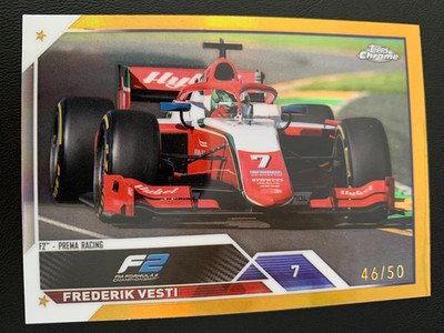 2023 Topps Chrome Formula 1 Gold Refractor 122 F2 Cars Frederik Vesti ed/50