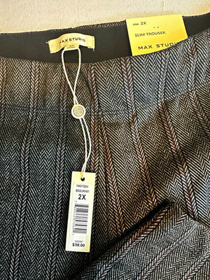 Max Studio Women s Plus 2X Slim Pull-On Stretch Knit Herringbone Pants 26''