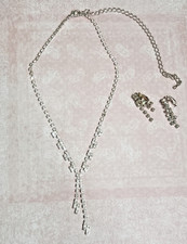2 PC Set Vintage  Rhinestone 17  Drop Necklace  Earrings Set Wedding