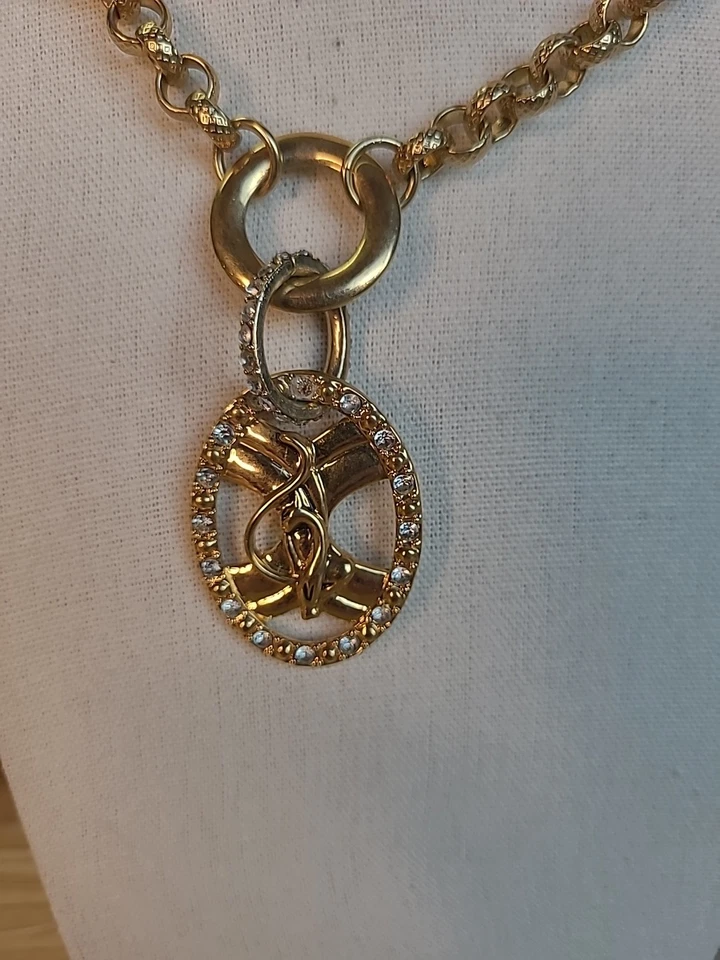 Collar Baby Phat 28" Tono Dorado Estrás Ovalado Colgante Retro Foto 2 de 4