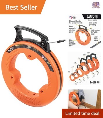 Flat Steel Fish Tape 25Ft 1/4In Spring Steel Conduit Wire Pulley Tool