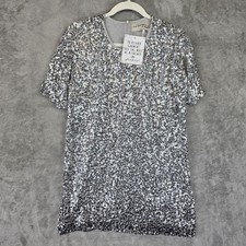 Free People Jens Pirate Booty Dress Womens Small Silver Sequin Shift Mini Party