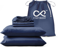 Cooling Twin XL Bed Sheet Set, 100 Tencel, Soft  Breathable, Navy Blue