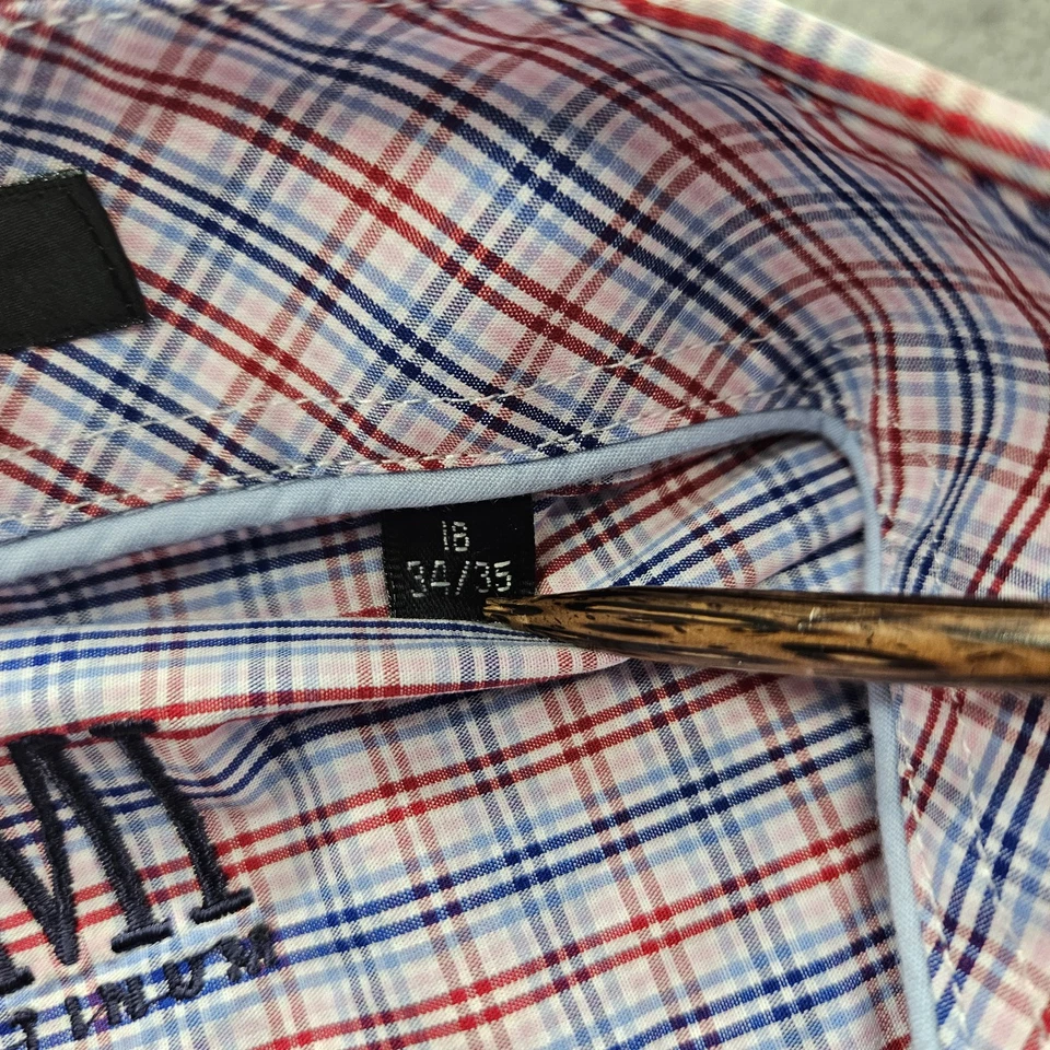 XMI Platinum Men's Button Down Shirt Size 18 Red Blue Checkered Long Sleeve - Image 4 of 4