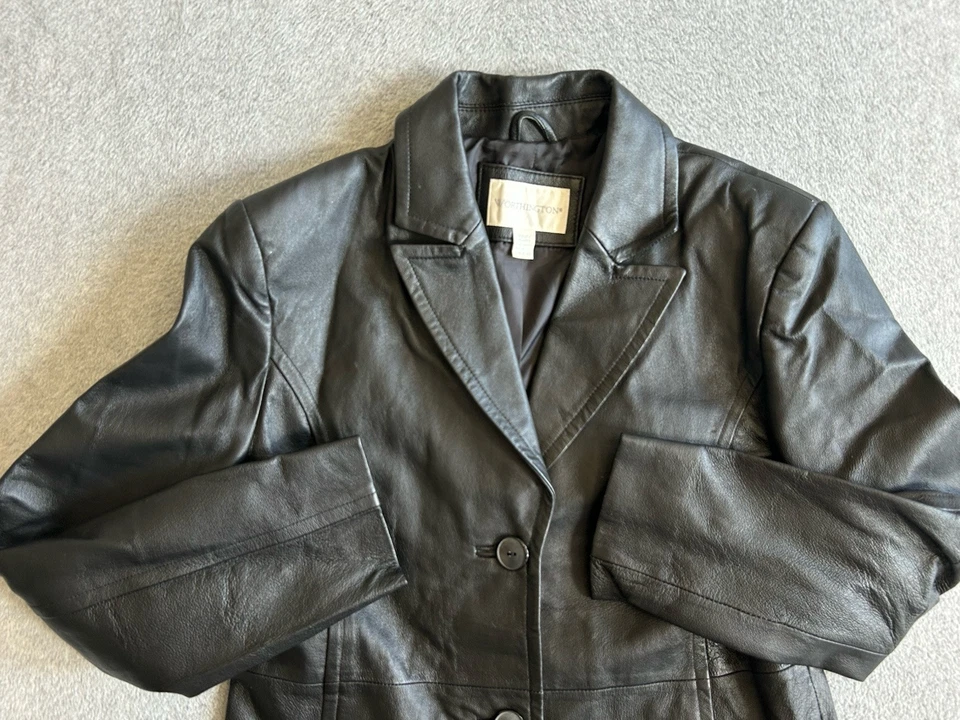 Chaqueta de cuero Worthington para mujer mediana marrón 3 botones abrigo blazer vintage Foto 2 de 4