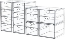 4-Pack Acrylic 16-Drawer Storage Makeup Organizer Desk Clear