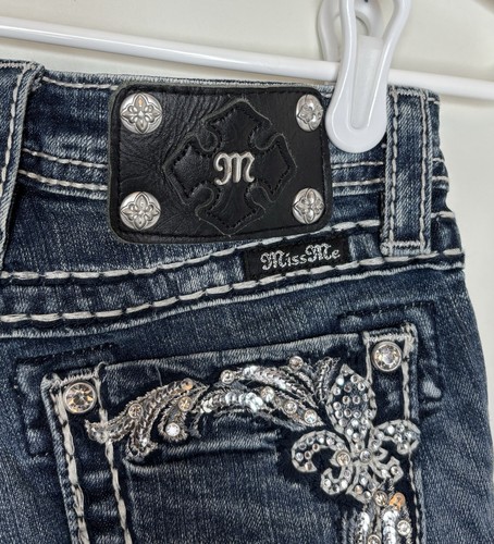 Miss Me Girl's Size 8 JK5853M2 Bermuda Embellished Western Cotton Denim Jeans - Picture 4 of 7