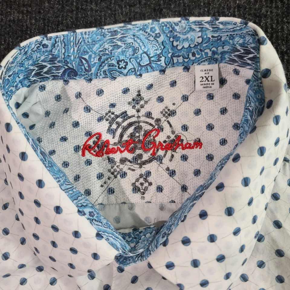 Robert Graham Classic Fit Shirt 2XL White Blue Polka Dot Long Sleeve Button Up - Image 3 of 4