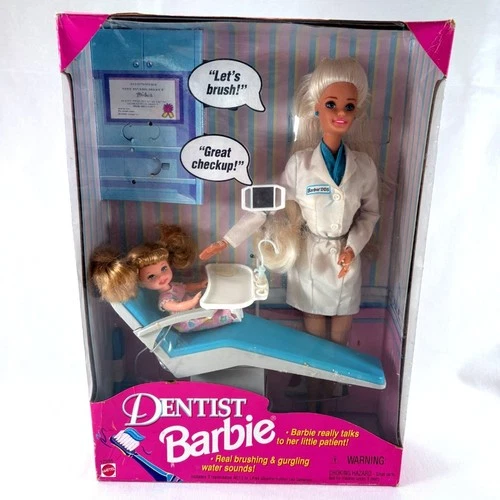 Vtg 1997 Mattel Dentist Barbie #17255 Blonde Barbie & Child Doll Playset NRFB