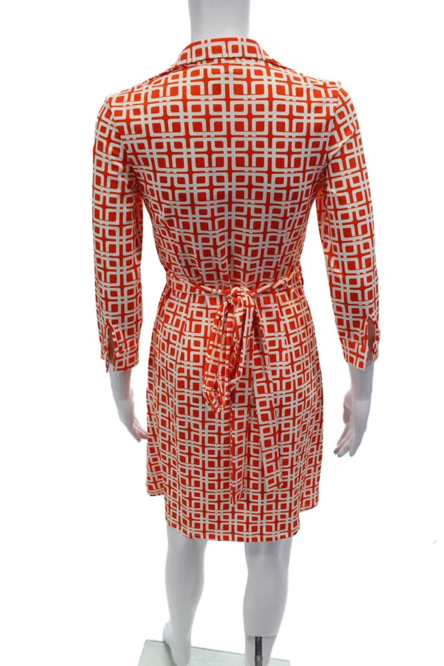 Платье Julie Brown женское с геометрическим принтом с запахом оранжевое белое размер миниатюрное - Изображение 3 из 4