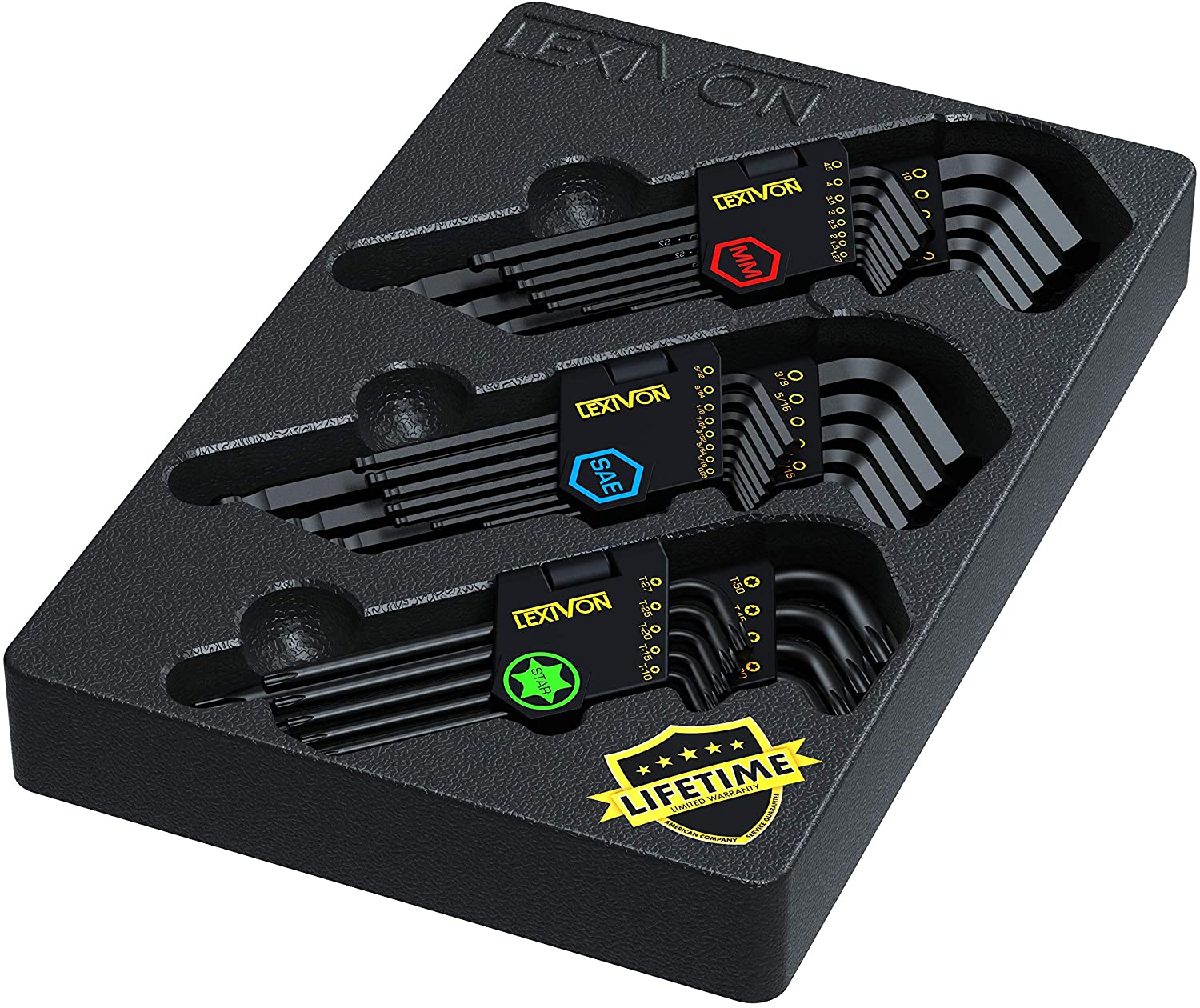 Master Wrench Key Set, 35-Piece Long Arm Ball End Hex Keys | 3-Pack Metric/Sae &