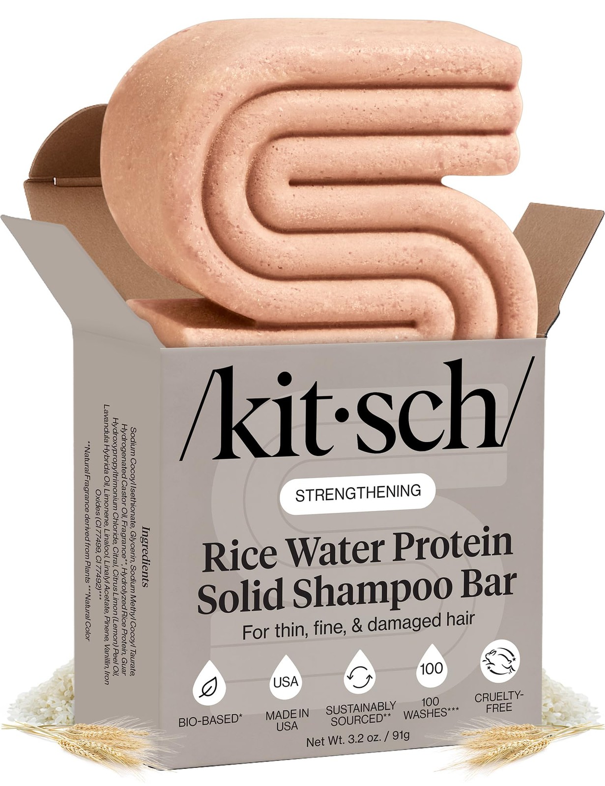 Shampoo Bar with Rice Water 91g Solid Bar Shampoo for Hair Thickening
