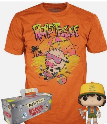 NEW Stranger Things Funko T Shirt & Figure Dustin Size 2XL Dustin's Tool Box NIB