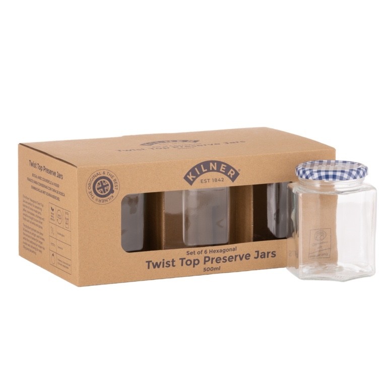 6x Kilner Glass Storage Jar Hexagonal Twist Top Lid Airtight Preserve 500ml