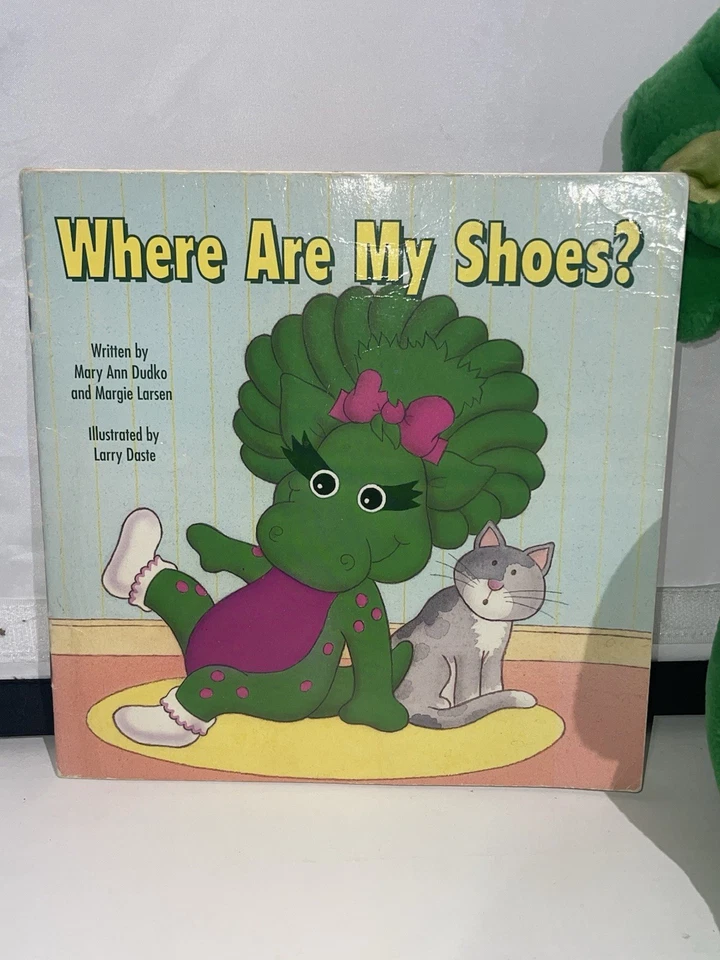 Vintage Y2K 90s Barney Purple Dino Baby Bop Plush And Book Stufffef Animal - Image 2 of 4